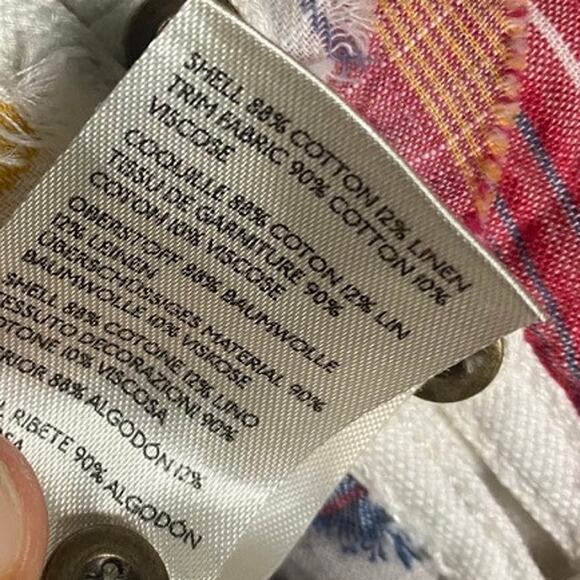 NWT Anthropologie Pilcro Cotton & Linen Multicolor Cropped Ruffle Open Back Tank - Picture 11 of 15